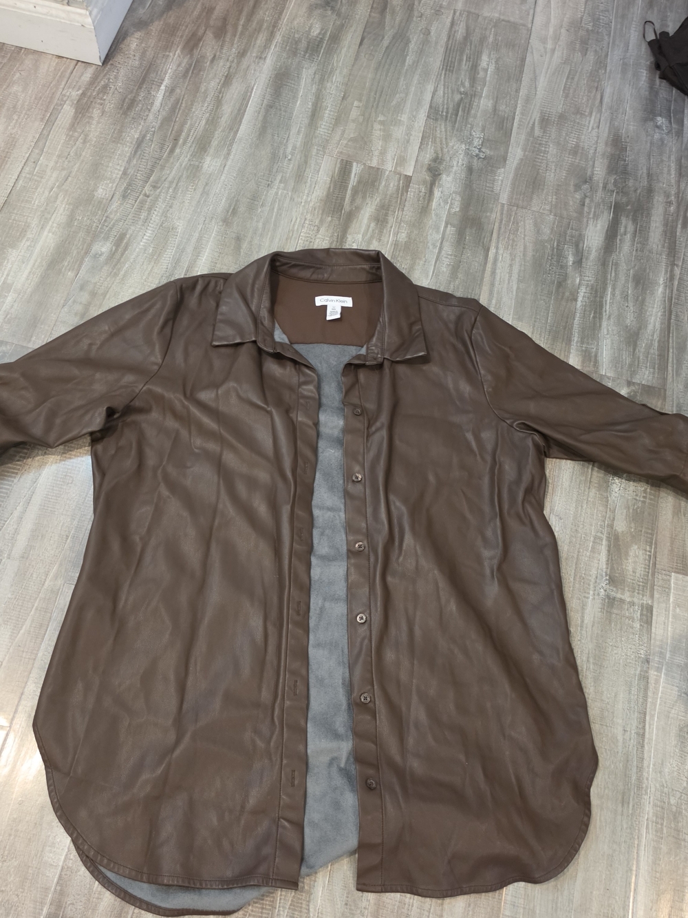 Women's Brown Leather-Look Shirt Jacket